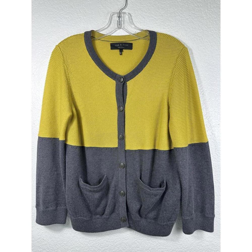 Women’s M Rag & Bone Cardigan Yellow Gray Colorblock Button Front Pockets